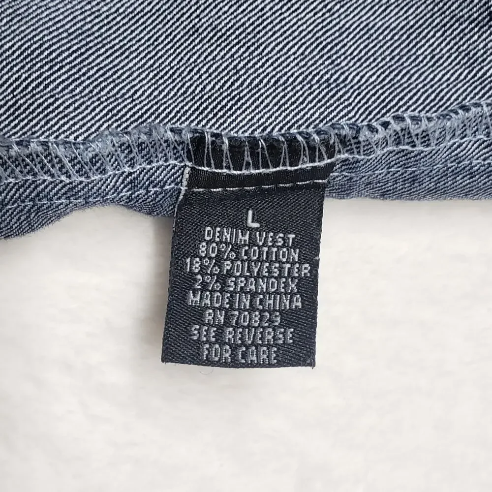 Rue21 Denim Vest L Blue Stretch Cropped Jean Vest Y2K Indie Sleaze Button Front